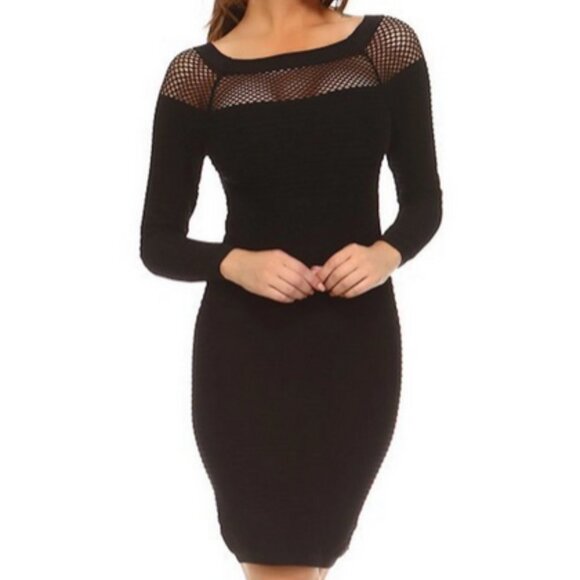 Long Mesh Sleeve Seamless Textured Midi to Mini Dress Coctail Office SML604 - Picture 2 of 4